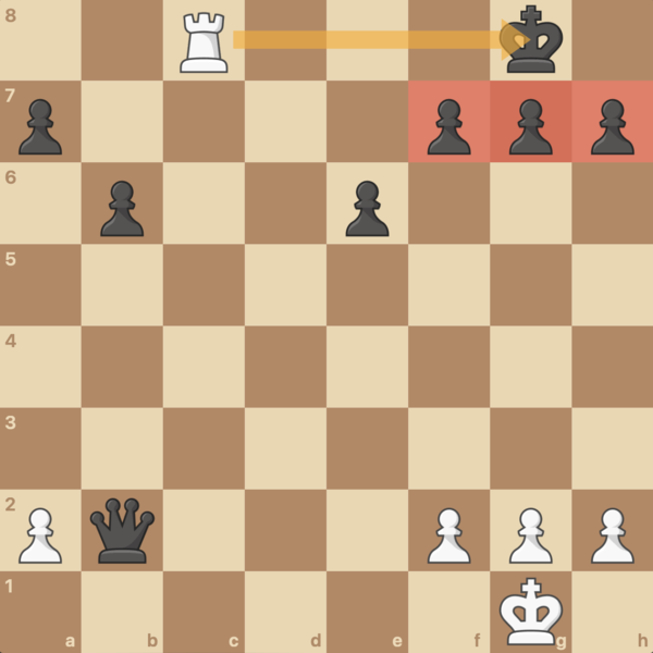 White delivers a back-rank mate with the rook on c8.