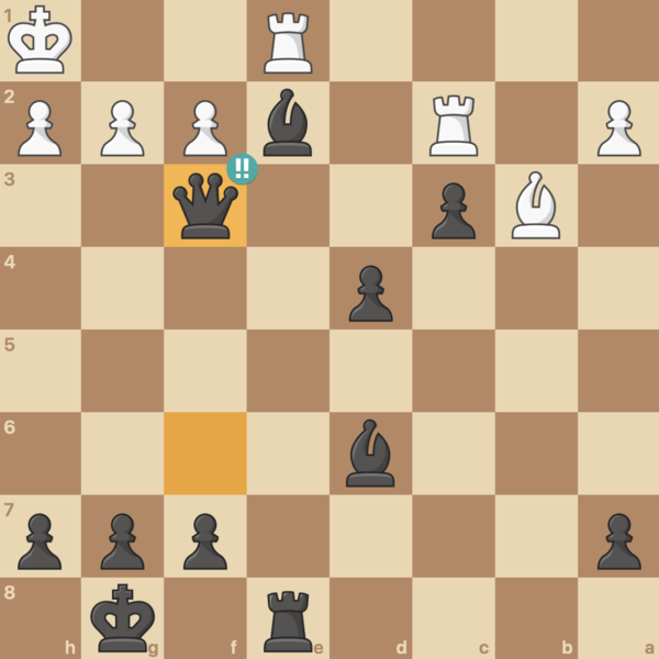 Black plays the brilliant move Qxf3.