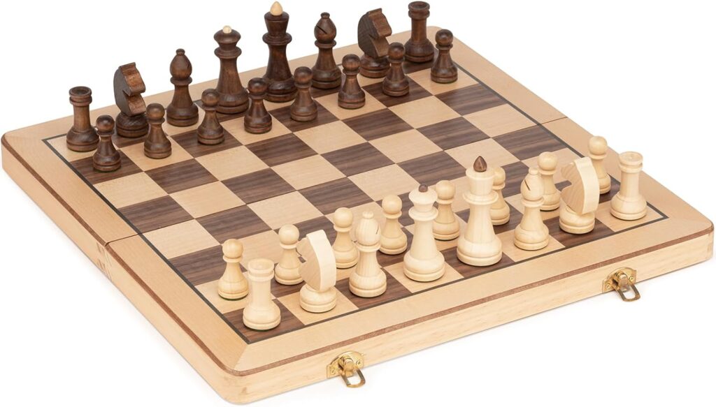 Lingle 15'' Wooden Folding Chess Set (Maple Inlay) 
