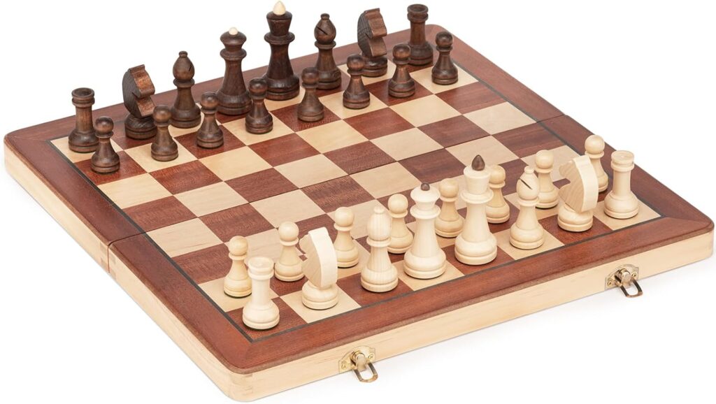 Lingle 15'' Wooden Folding Chess Set (Mahogany Inlay)