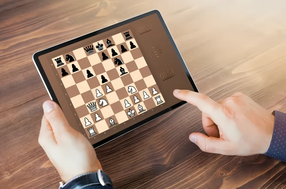 A person playing online chess on their iPad.