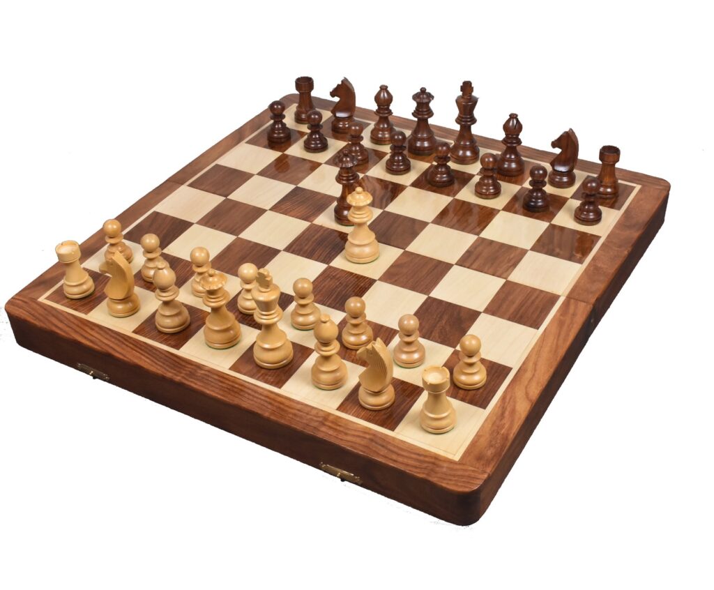 Golden Rosewood & Maple Wooden Inlaid Chess Set 
