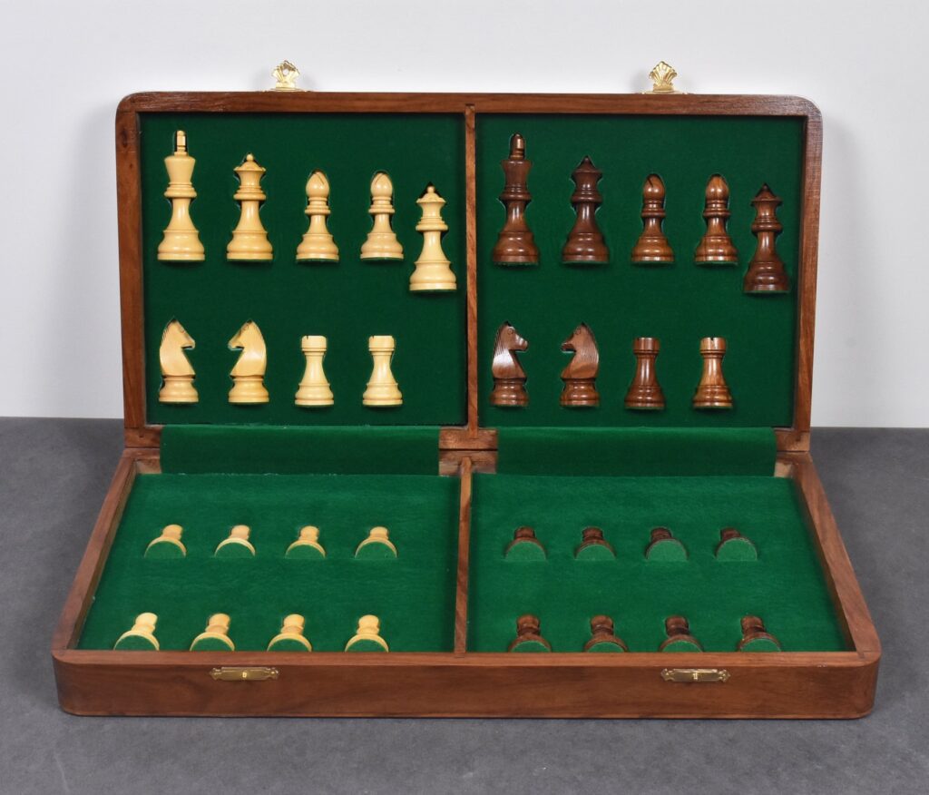 20" Large Golden Rosewood & Maple Wooden Inlaid Travel Chess Set