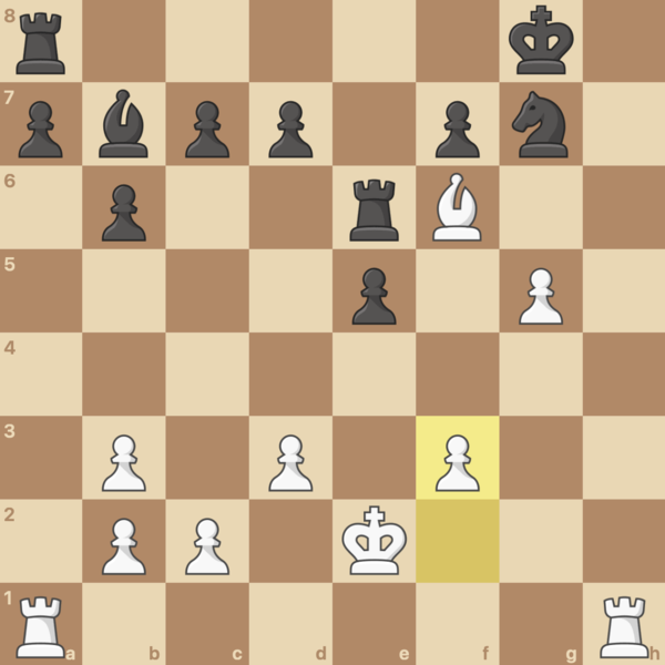 The central king is defending the f3 pawn, which is in turn blocking the Black bishop's control of the h1 square.